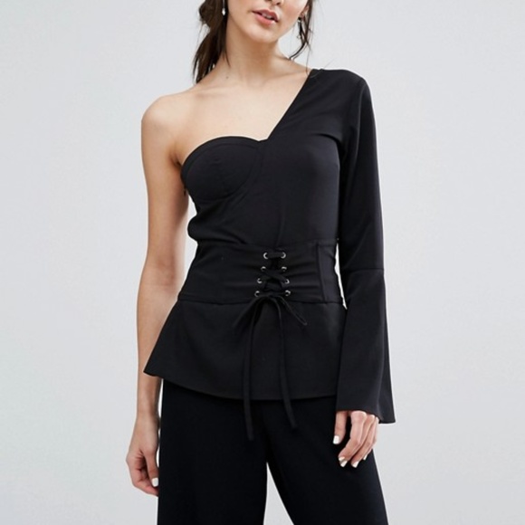 Neon rose Tops - Neon rose one shoulder top corset black lace up